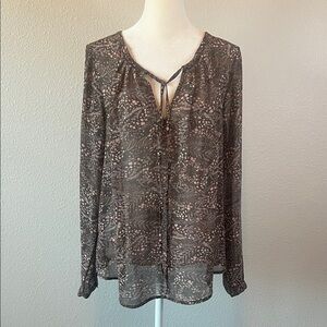 Loft Sheer Floral Peasant Blouse Brown/Pink Size Small